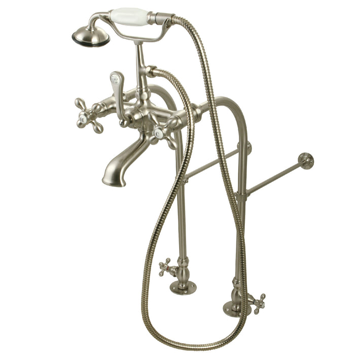 Kingston Heirloom CC57T458MX - Vintage Three-Handle 2-Hole Freestanding Clawfoot Tub Faucet Package with Supply Line and Hand Shower, Brushed Nickel
