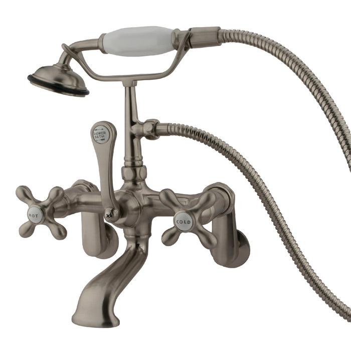 Kingston Heirloom CC57T8 - Vintage Three-Handle 2-Hole Tub Wall Mount Clawfoot Tub Faucet with Hand Shower, Brushed Nickel