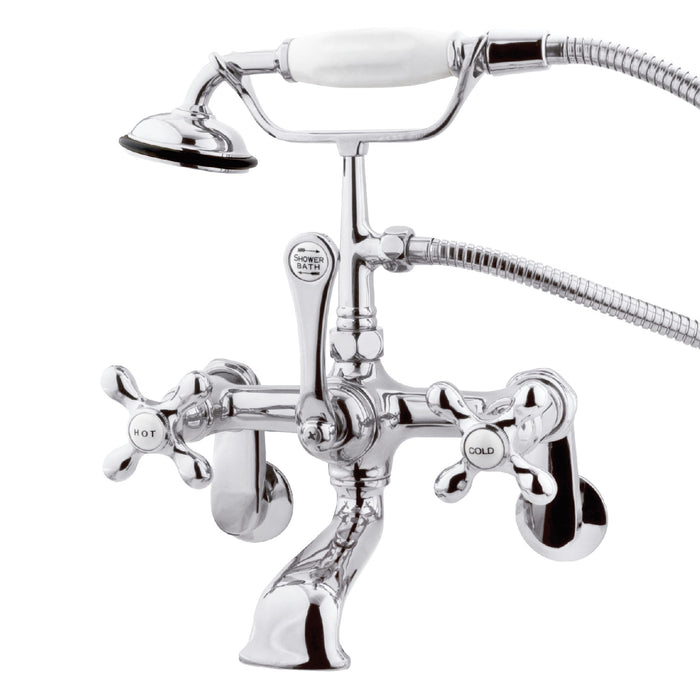 Kingston Heirloom CC58T1 - Vintage Three-Handle 2-Hole Tub Wall Mount Clawfoot Tub Faucet with Hand Shower, Polished Chrome