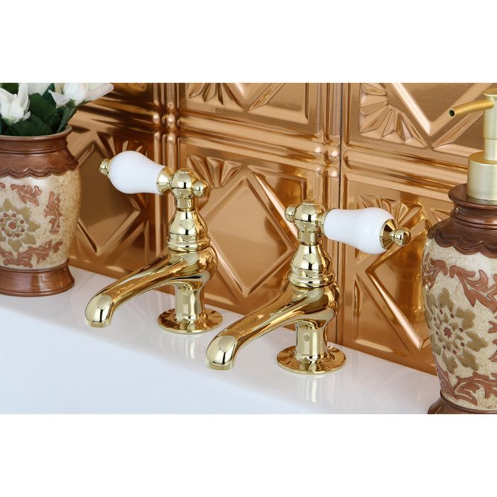 Kingston Heirloom CC5L2 - Vintage Two-Handle Deck Mount Basin Tap Faucet, Polished Brass