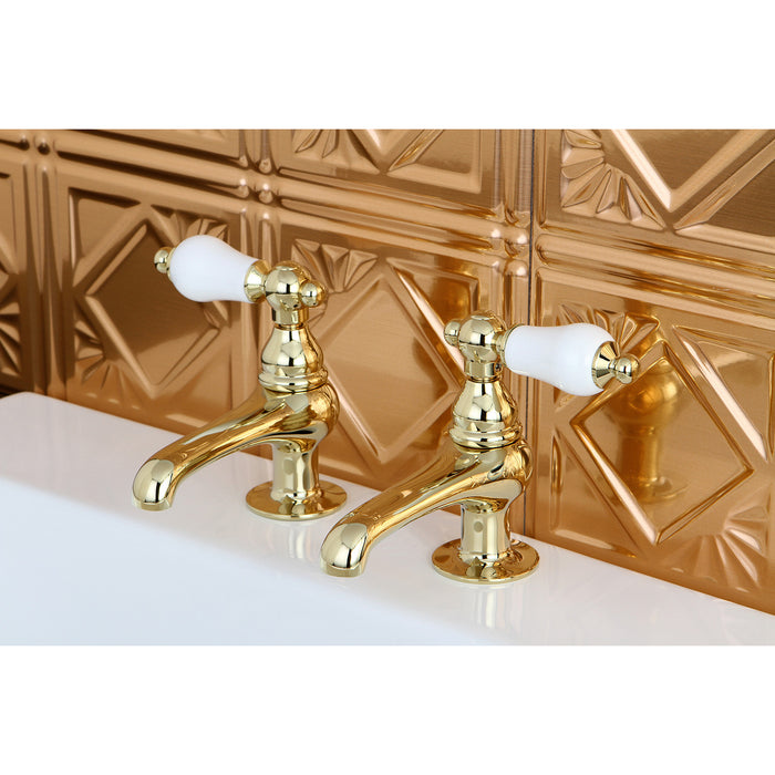 Kingston Heirloom CC5L2 - Vintage Two-Handle Deck Mount Basin Tap Faucet, Polished Brass