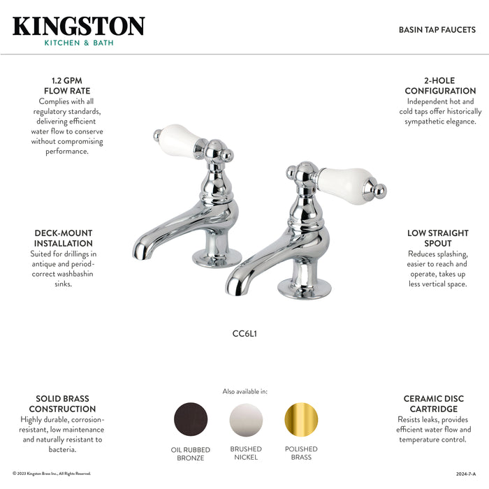 Kingston Heirloom CC5L2 - Vintage Two-Handle Deck Mount Basin Tap Faucet, Polished Brass