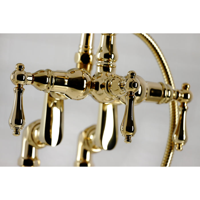Kingston Heirloom CC6013T2 - Vintage Three-Handle 2-Hole Deck-Mount Clawfoot Tub Faucet with Hand Shower, Polished Brass