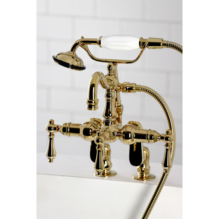 Kingston Heirloom CC6013T2 - Vintage Three-Handle 2-Hole Deck-Mount Clawfoot Tub Faucet with Hand Shower, Polished Brass