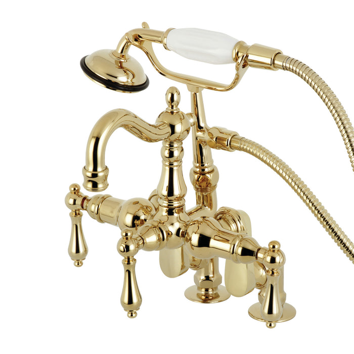 Kingston Heirloom CC6013T2 - Vintage Three-Handle 2-Hole Deck-Mount Clawfoot Tub Faucet with Hand Shower, Polished Brass
