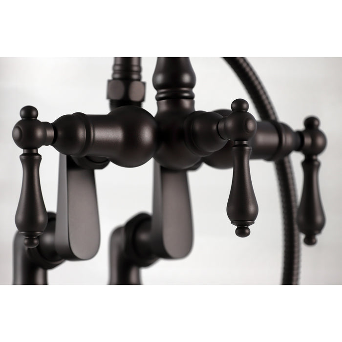 Kingston Heirloom CC6013T5 - Vintage Three-Handle 2-Hole Deck-Mount Clawfoot Tub Faucet with Hand Shower, Oil Rubbed Bronze