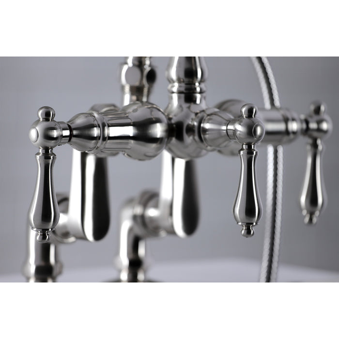 Kingston Heirloom CC6013T8 - Vintage Three-Handle 2-Hole Deck-Mount Clawfoot Tub Faucet with Hand Shower, Brushed Nickel