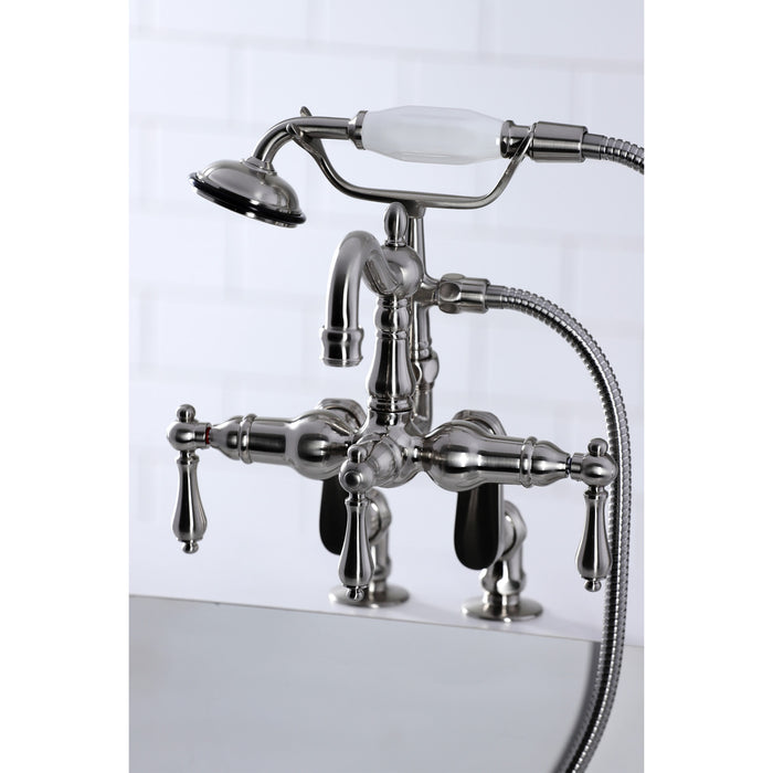 Kingston Heirloom CC6013T8 - Vintage Three-Handle 2-Hole Deck-Mount Clawfoot Tub Faucet with Hand Shower, Brushed Nickel