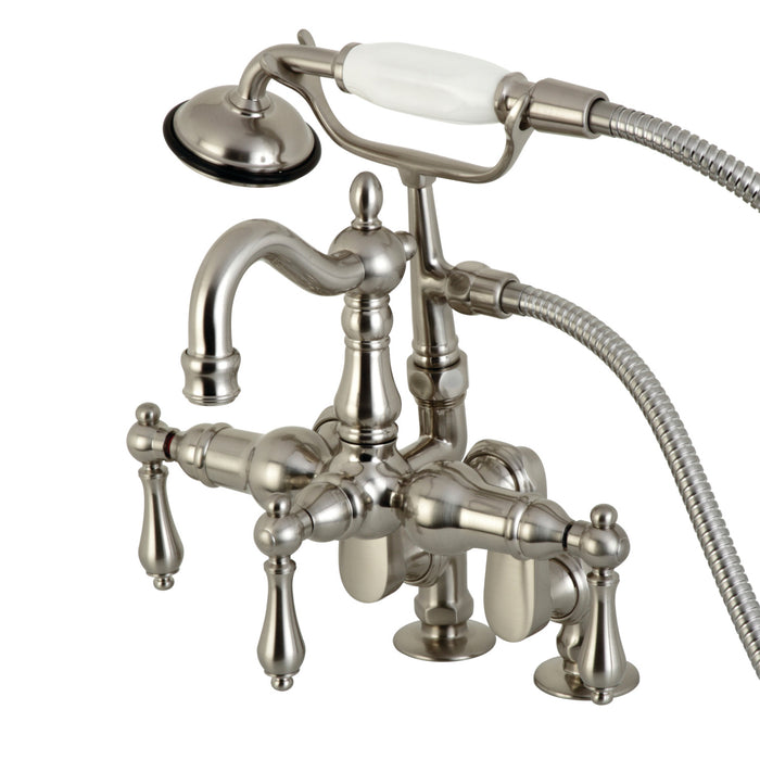 Kingston Heirloom CC6013T8 - Vintage Three-Handle 2-Hole Deck-Mount Clawfoot Tub Faucet with Hand Shower, Brushed Nickel