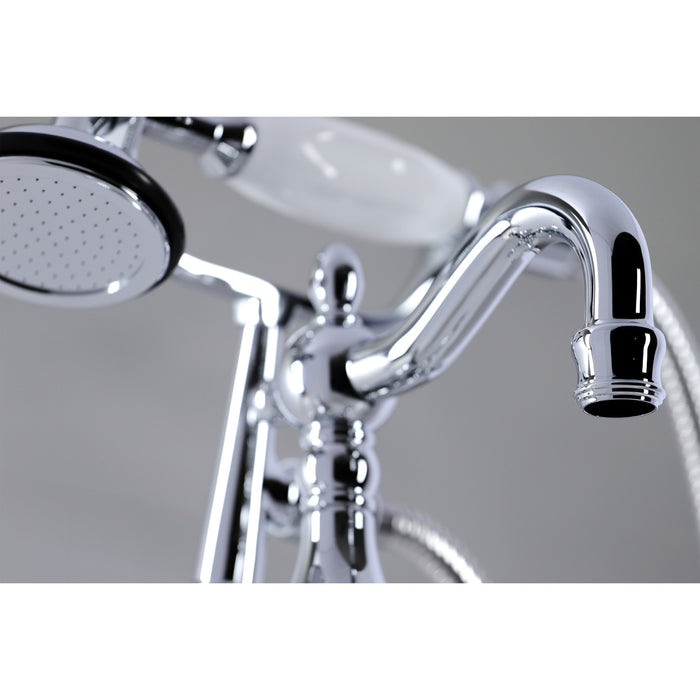 Kingston Heirloom CC6014T1 - Vintage Three-Handle 2-Hole Deck-Mount Clawfoot Tub Faucet with Hand Shower, Polished Chrome