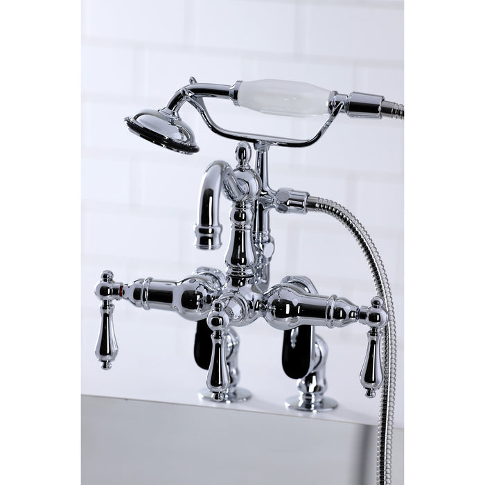 Kingston Heirloom CC6014T1 - Vintage Three-Handle 2-Hole Deck-Mount Clawfoot Tub Faucet with Hand Shower, Polished Chrome