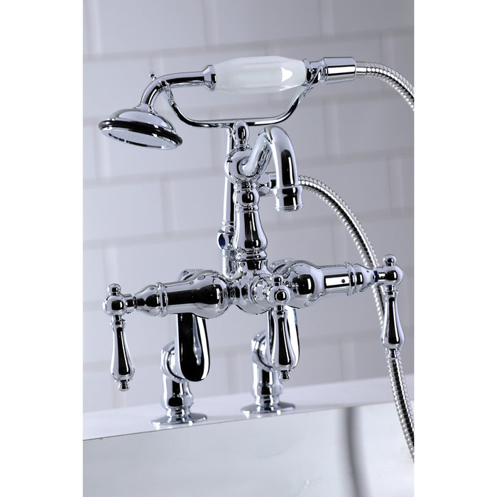 Kingston Heirloom CC6014T1 - Vintage Three-Handle 2-Hole Deck-Mount Clawfoot Tub Faucet with Hand Shower, Polished Chrome