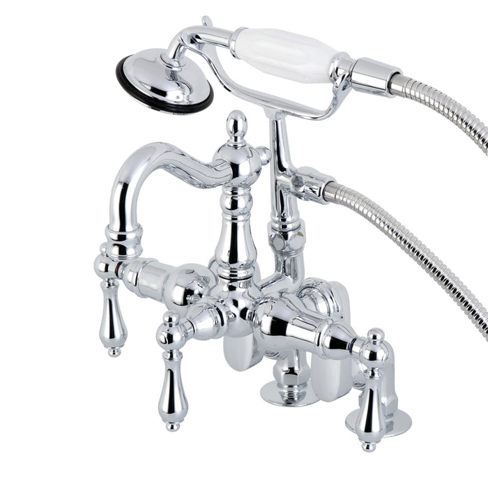 Kingston Heirloom CC6014T1 - Vintage Three-Handle 2-Hole Deck-Mount Clawfoot Tub Faucet with Hand Shower, Polished Chrome