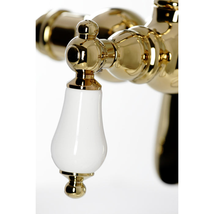 Kingston Heirloom CC6015T2 - Vintage Three-Handle 2-Hole Deck-Mount Clawfoot Tub Faucet with Hand Shower, Polished Brass