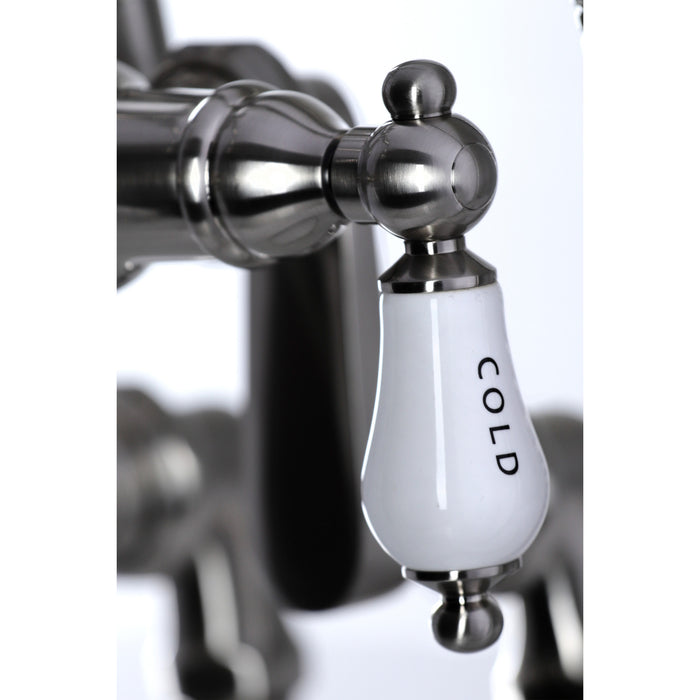 Kingston Heirloom CC6017T8 - Vintage Three-Handle 2-Hole Deck-Mount Clawfoot Tub Faucet with Hand Shower, Brushed Nickel
