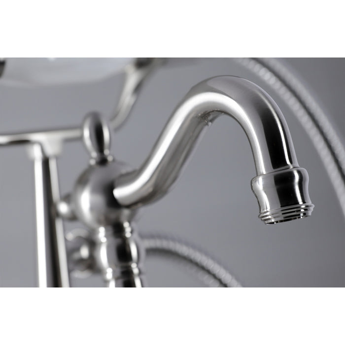Kingston Heirloom CC6017T8 - Vintage Three-Handle 2-Hole Deck-Mount Clawfoot Tub Faucet with Hand Shower, Brushed Nickel