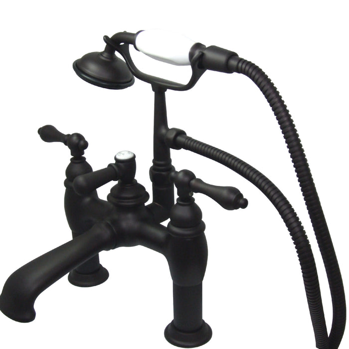Kingston Vintage CC603T5 Three-Handle 2-Hole Deck-Mount Clawfoot Tub Faucet with Hand Shower, Oil Rubbed Bronze