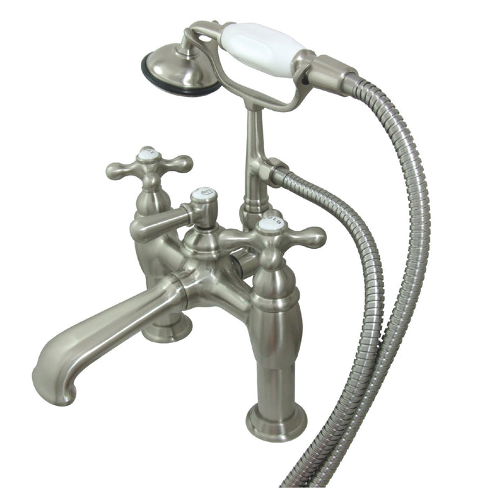 Kingston Heirloom CC609T8 - Vintage Two-Handle 2-Hole Deck-Mount Clawfoot Tub Faucet with Hand Shower, Brushed Nickel