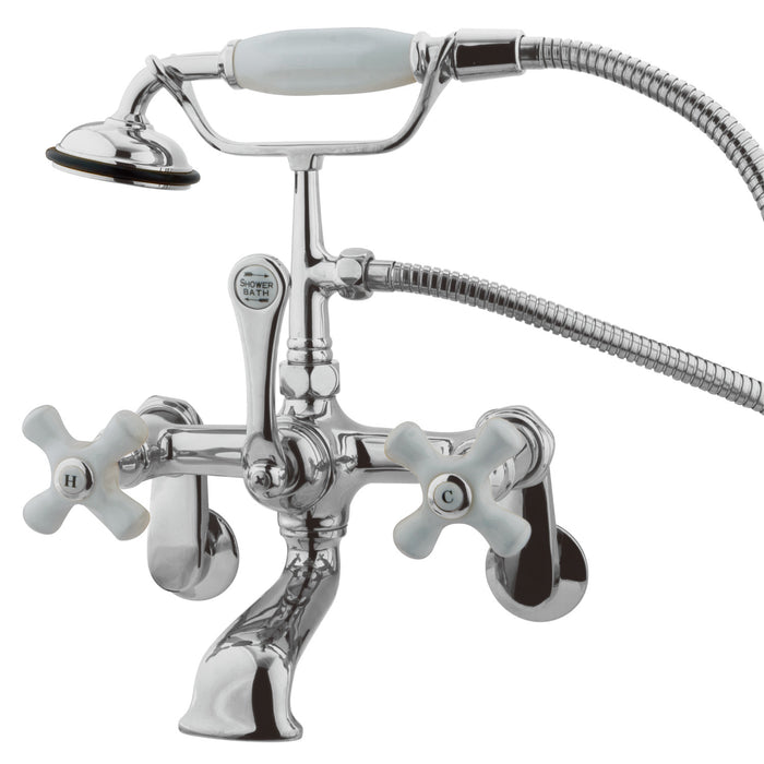 Kingston Heirloom CC60T1 - Vintage Three-Handle 2-Hole Tub Wall Mount Clawfoot Tub Faucet with Hand Shower, Polished Chrome