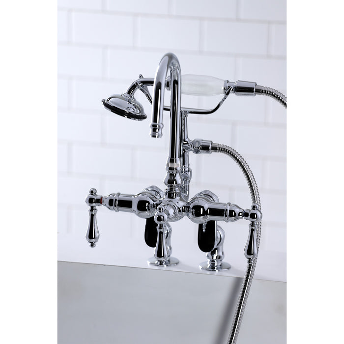 Kingston Heirloom CC614T1 - Vintage Three-Handle 2-Hole Deck-Mount Clawfoot Tub Faucet with Hand Shower, Polished Chrome