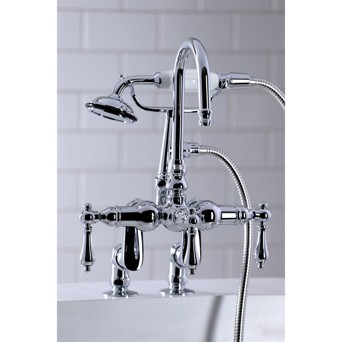Kingston Heirloom CC614T1 - Vintage Three-Handle 2-Hole Deck-Mount Clawfoot Tub Faucet with Hand Shower, Polished Chrome