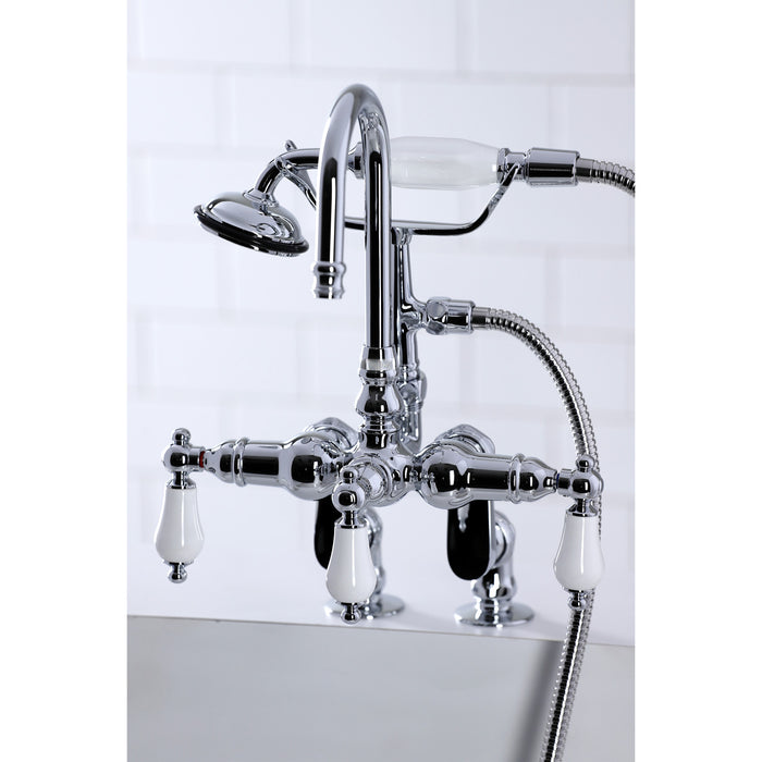 Kingston Heirloom CC616T1 - Vintage Three-Handle 2-Hole Deck-Mount Clawfoot Tub Faucet with Hand Shower, Polished Chrome