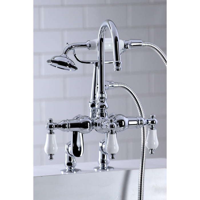 Kingston Heirloom CC616T1 - Vintage Three-Handle 2-Hole Deck-Mount Clawfoot Tub Faucet with Hand Shower, Polished Chrome