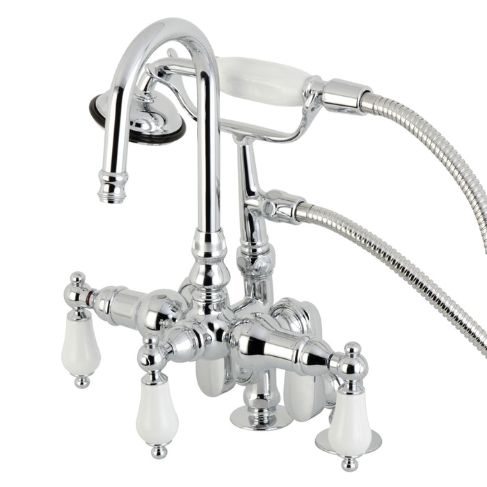 Kingston Heirloom CC616T1 - Vintage Three-Handle 2-Hole Deck-Mount Clawfoot Tub Faucet with Hand Shower, Polished Chrome