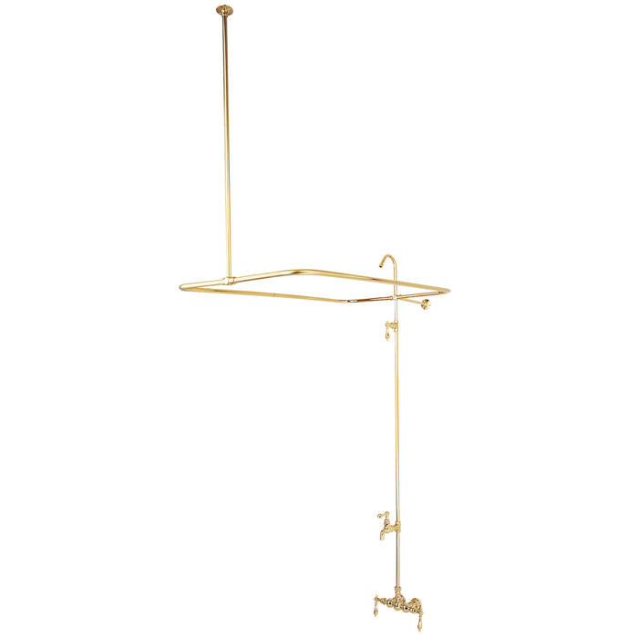 Kingston Heirloom CC61T2 - Vintage Four-Handle 2-Hole Tub Wall Mount Clawfoot Tub Faucet with Shower Enclosure, Polished Brass