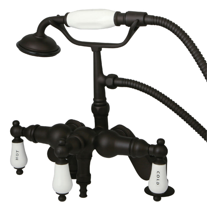 Kingston Heirloom CC623T5 - Vintage Three-Handle 2-Hole Deck-Mount Clawfoot Tub Faucet with Hand Shower, Oil Rubbed Bronze