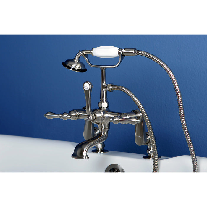 Kingston Heirloom CC651T8 - Vintage Three-Handle 2-Hole Deck-Mount Clawfoot Tub Faucet with Hand Shower, Brushed Nickel