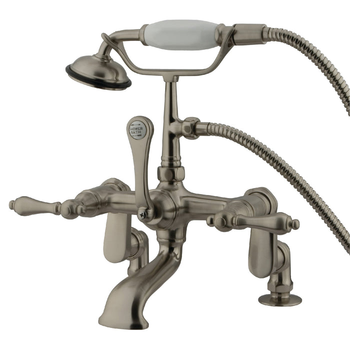 Kingston Heirloom CC651T8 - Vintage Three-Handle 2-Hole Deck-Mount Clawfoot Tub Faucet with Hand Shower, Brushed Nickel