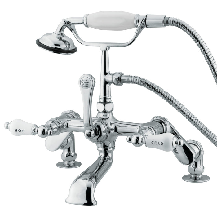Kingston Heirloom CC654T1 - Vintage Three-Handle 2-Hole Deck-Mount Clawfoot Tub Faucet with Hand Shower, Polished Chrome
