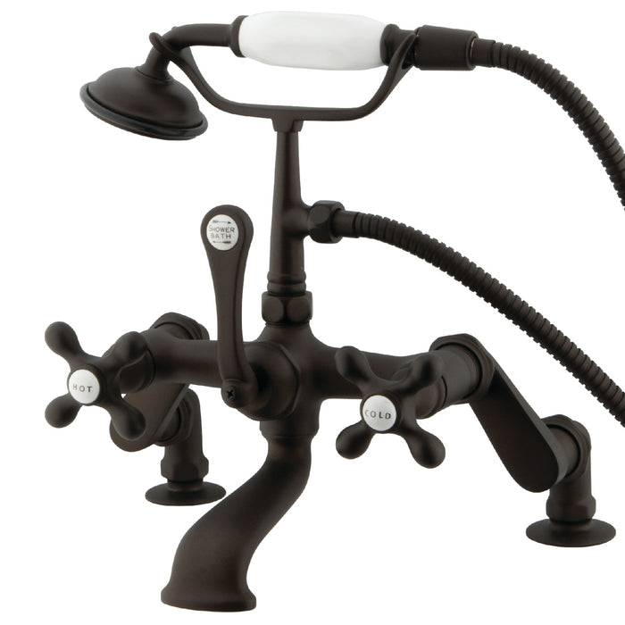 Kingston Heirloom CC657T5 - Vintage Three-Handle 2-Hole Deck-Mount Clawfoot Tub Faucet with Hand Shower, Oil Rubbed Bronze