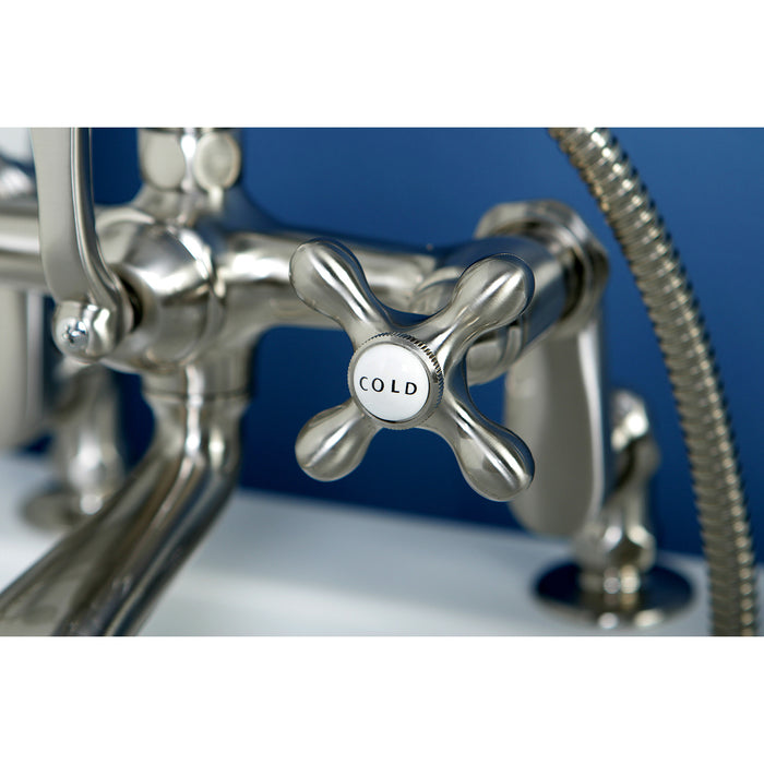 Kingston Heirloom CC657T8 - Vintage Three-Handle 2-Hole Deck-Mount Clawfoot Tub Faucet with Hand Shower, Brushed Nickel