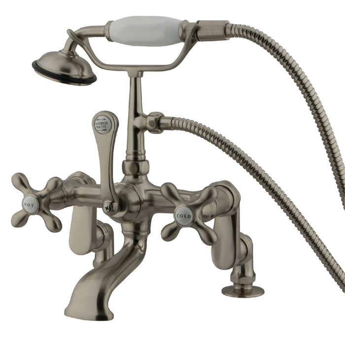 Kingston Heirloom CC657T8 - Vintage Three-Handle 2-Hole Deck-Mount Clawfoot Tub Faucet with Hand Shower, Brushed Nickel