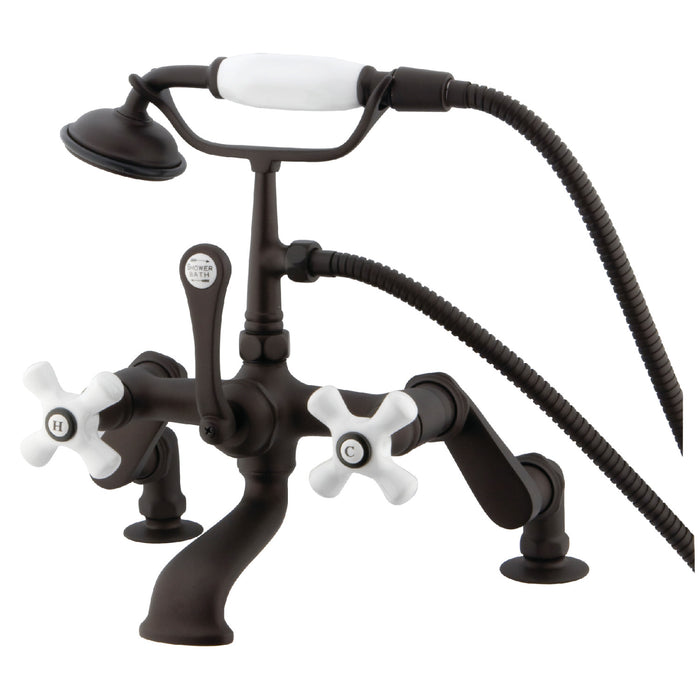 Kingston Heirloom CC659T5 - Vintage Three-Handle 2-Hole Deck-Mount Clawfoot Tub Faucet with Hand Shower, Oil Rubbed Bronze