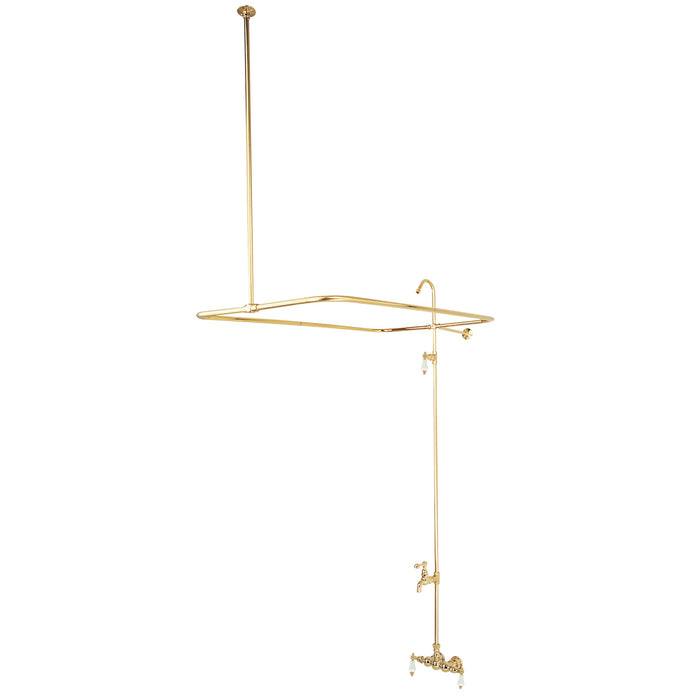 Kingston Heirloom CC65T2 - Vintage Three-Handle 2-Hole Tub Wall Mount Clawfoot Tub Faucet with Shower Enclosure, Polished Brass