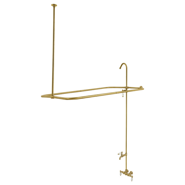 Kingston Heirloom CC65T7 - Vintage Three-Handle 2-Hole Tub Wall Mount Clawfoot Tub Faucet with Shower Enclosure, Brushed Brass