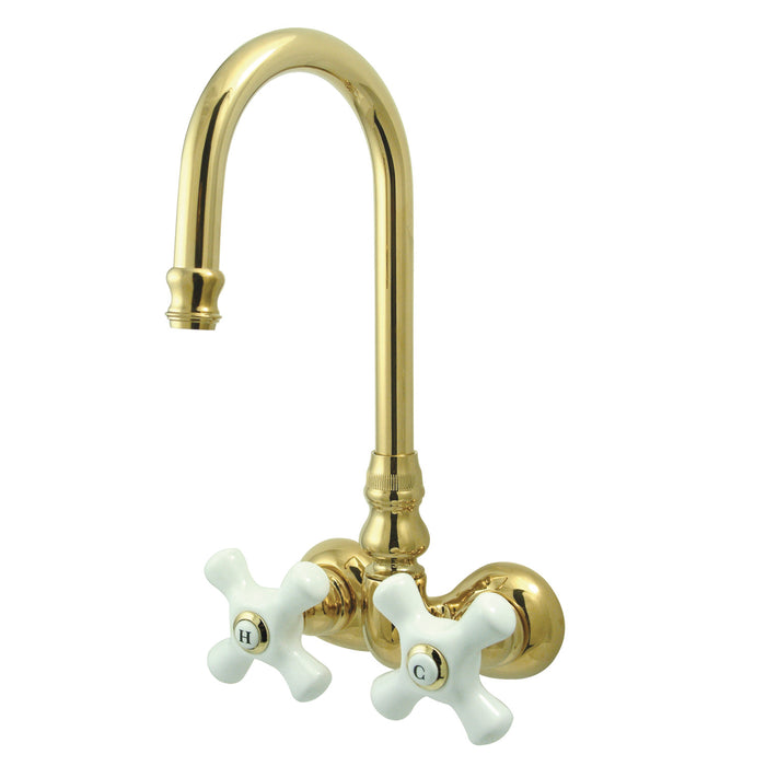 Kingston Heirloom CC79T2 - Vintage Two-Handle 2-Hole Tub Wall Mount Clawfoot Tub Faucet, Polished Brass