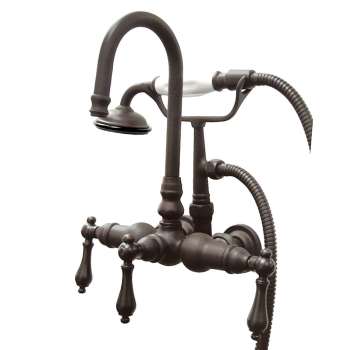 Kingston Heirloom CC7T5 - Vintage Three-Handle 2-Hole Tub Wall Mount Clawfoot Tub Faucet with Hand Shower, Oil Rubbed Bronze