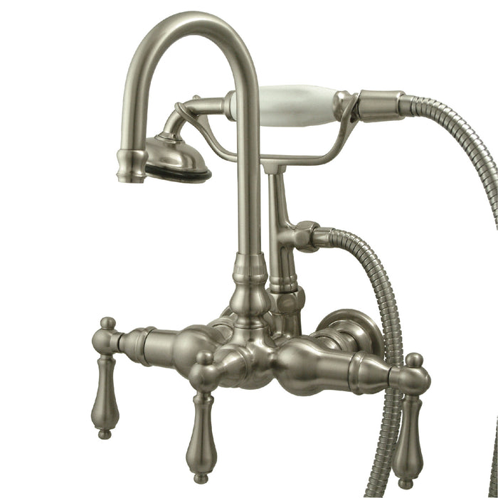 Kingston Heirloom CC7T8 - Vintage Three-Handle 2-Hole Tub Wall Mount Clawfoot Tub Faucet with Hand Shower, Brushed Nickel