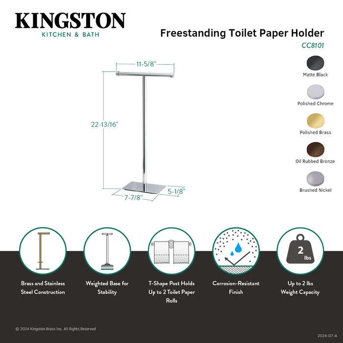 Kingston Claremont CC8101 Freestanding Double Roll Toilet Paper Holder, Polished Chrome