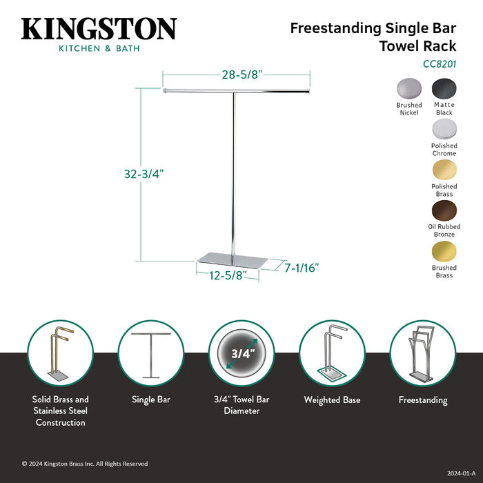 Claremont CC8208 32-Inch Freestanding Pedestal T-Shape Towel Rack, Brushed Nickel