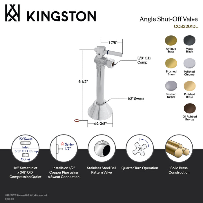 Kingston Sona CC83200DL - Vintage 1/2-Inch Sweat x 3/8-Inch O.D. Comp Angle Shut-Off Valve with 5-Inch Extension, Matte Black