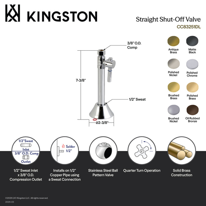 Kingston Sona CC83250DL - Vintage 1/2-Inch Sweat x 3/8-Inch O.D. Comp Straight Shut-Off Valve with 5-Inch Extension, Matte Black