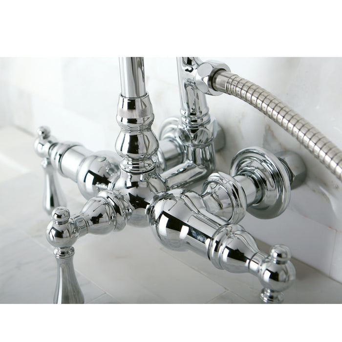 Kingston Heirloom CC8T1 - Vintage Three-Handle 2-Hole Tub Wall Mount Clawfoot Tub Faucet with Hand Shower, Polished Chrome