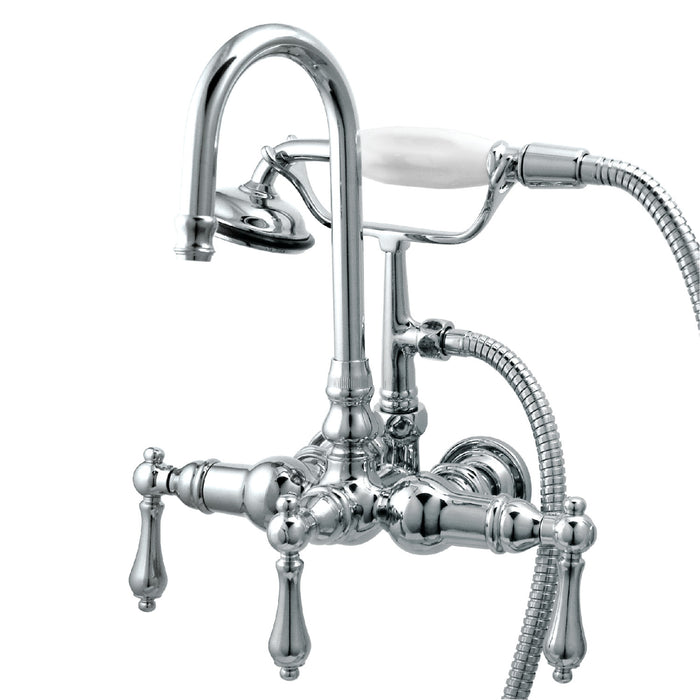 Kingston Heirloom CC8T1 - Vintage Three-Handle 2-Hole Tub Wall Mount Clawfoot Tub Faucet with Hand Shower, Polished Chrome