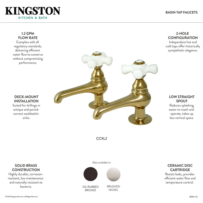 Kingston Heirloom CC9L8 - Vintage Two-Handle Deck Mount Basin Tap Faucet, Brushed Nickel