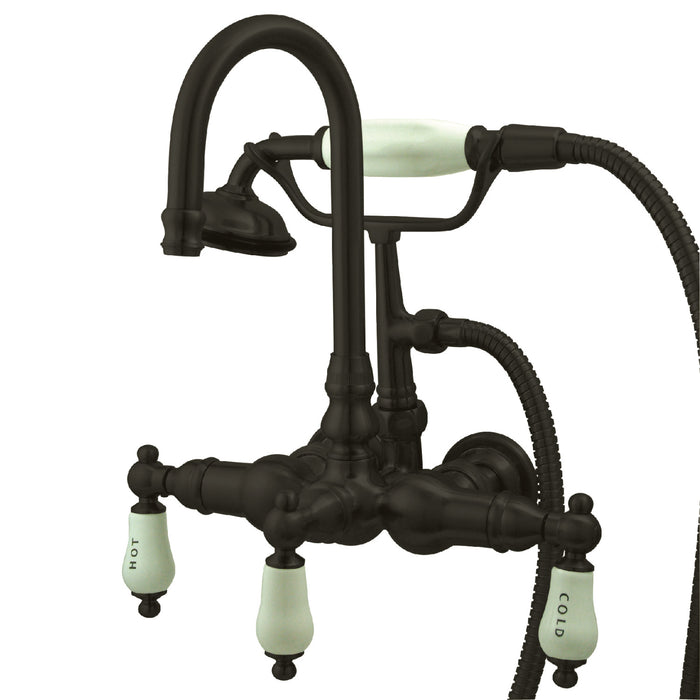 Kingston Heirloom CC9T5 - Vintage Three-Handle 2-Hole Tub Wall Mount Clawfoot Tub Faucet with Hand Shower, Oil Rubbed Bronze